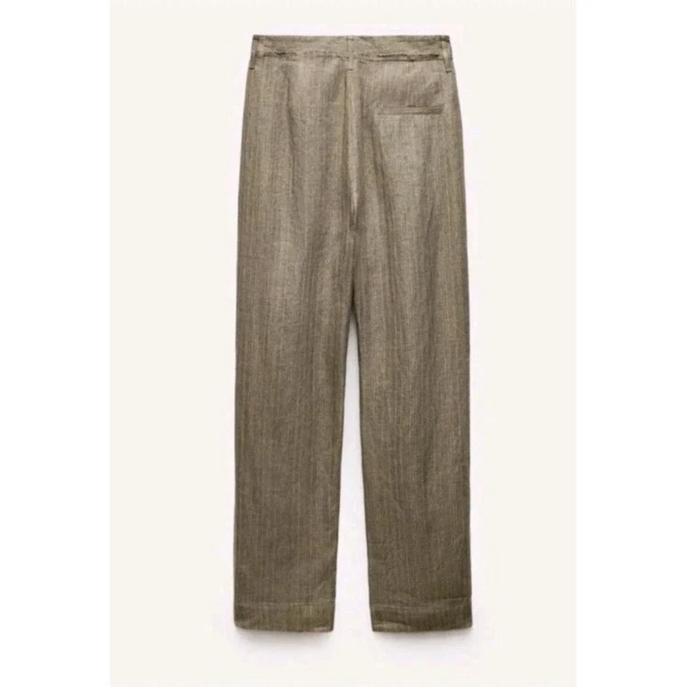 Zara Striped Pleated Linen Trouser Pants Size M EUC